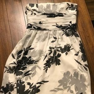 Ann Taylor Floral Strapless Black and White Dress
